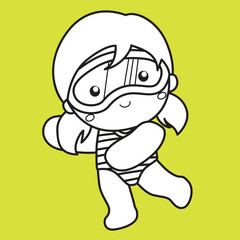 Cute Kids Wearing Swimwear for Swimming Activity Summer Holiday Cartoon Digital Stamp Outline