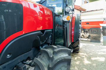 Agricultural tractor. Close up of wheel.