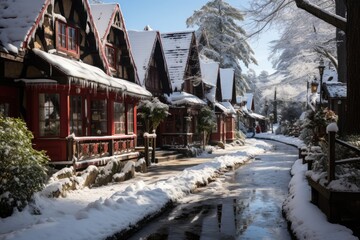 Fototapeta premium Magic Winter Scene at Snowland Park in Gramado., generative IA