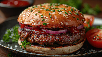 Cheeseburger on the plate for Cheeseburger Day Food Photography HD