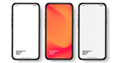 Realistic smartphone mockup. Mobile phone vector with isolated on white background. Device front view. 3D mobile phone with shadow. Realistic, high quality smart phone mockup for ui ux presentation.