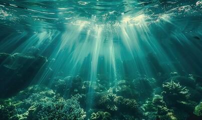 Obraz premium The sun's rays shine through the water.