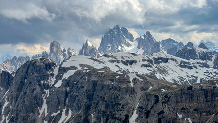 italian alps dolomites national park lake mountain trekking peaks tre cime brais lake carezza lake reflection clouds