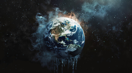 Obraz premium Artistic Depiction of Earth Suffering Climate Change with Melting Ice