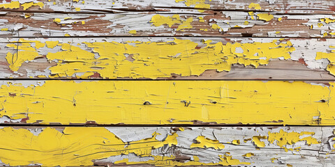 Distressed yellow wood background with peeling paint and weathered texture: Vintage and eclectic, perfect for rustic or modern designs, the yellow wood with peeling paint creates a charming and unique