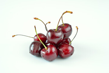 heap of fresh cherries with waterdrops close up