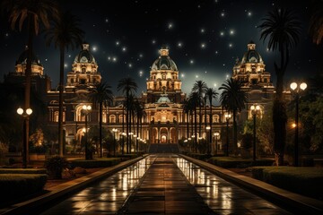 Government Palace in Lima, Peru, at night., generative IA