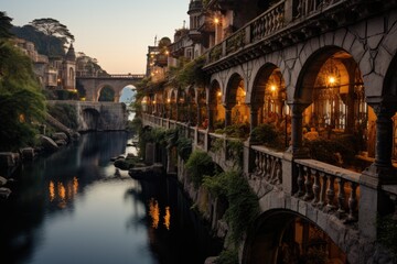 Obraz premium Bridge of sighs in Barranco, Lima, at dusk., generative IA