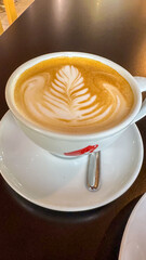 european style breakfast croissant and coffee cappuccino