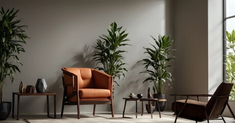 A Sleek Black Folding Screen Stands Out Against a White Wall in a Modern Minimalist Living Room. low view