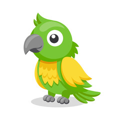 Cute baby parrot isolated on white background. Cute cartoon macaw bird. Illustration, print for children