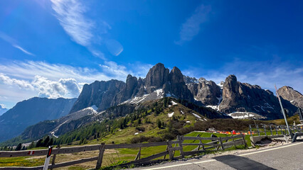 italian alps dolomites national park lake mountain trekking peaks tre cime brais lake carezza lake reflection clouds