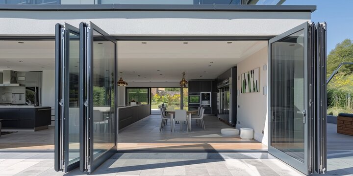Access to the terrace through an aluminium folding door