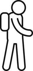 Minimalist icon of a traveler walking with a backpack, perfect for designs related to travel, tourism, and adventure