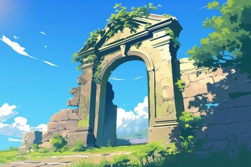 Fototapeta premium Ancient Stone Archway Leading to a Mysterious Destination