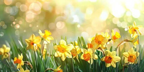 Fototapeta premium daffodils flowers background.