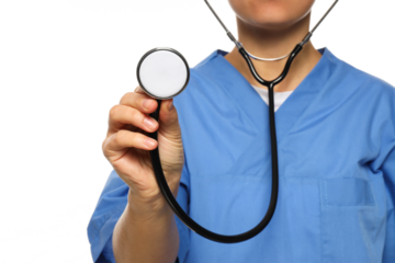 PNG,A stethoscope in the hands of a doctor, isolated on white background