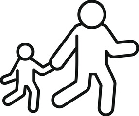 Line art illustration of a father and son holding hands and walking together