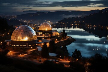 Fototapeta premium Bogota Planetarium at night, revealing the cosmos., generative IA