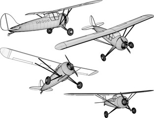 Sketch illustration vector drawing design detail of old classic vintage world war airplane