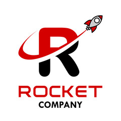 Letter r with rocket logo vector design illustration. Suitable for app icon, technology, education, corporate identity.