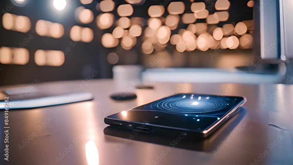 Poster smartphone displaying security app on desk generative ai