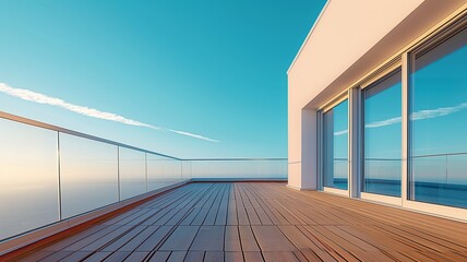 Fototapeta premium Modern Balcony with Sea View and Glass Railings