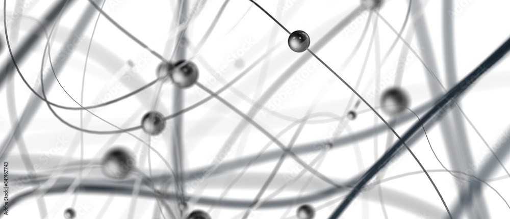 Poster technology with polygonal shapes on dark blue background.