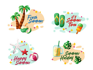 vector colorful summer illustration set