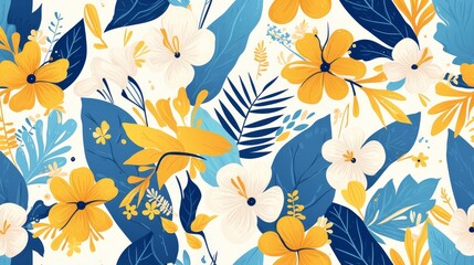 A colorful floral pattern with a bright yellow flower in the middle