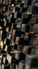 Obraz premium Abstract close-up of black geometric cubes in various sizes, geometric art concept. Background with copy space.