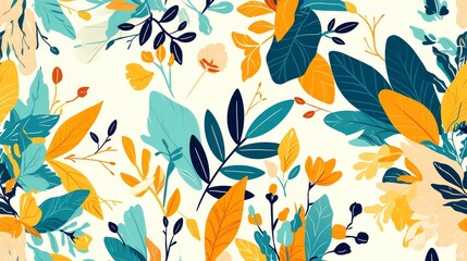 Fototapeta premium A colorful floral pattern with a bright yellow flower in the middle