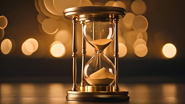 Gold Hourglass Against Bokeh Lights Generative AI