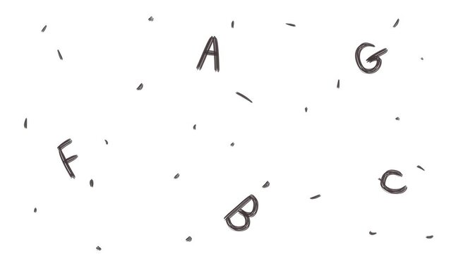 The animation consists of several letters of the English alphabet and specks of dust flashing on the screen.