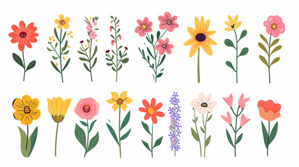 set of flowers in cute cartoon style