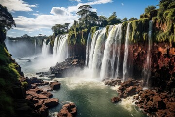 Fototapeta premium Iguaçu Falls Spectacular Nature in Foz do Iguaçu, Brazil., generative IA