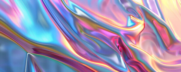 Modern holographic background with iridescent rainbow colors and smooth texture: Futuristic and eye-catching, perfect for a vibrant and contemporary design