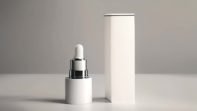 White Serum Bottle and Box on Grey Surface Generative AI