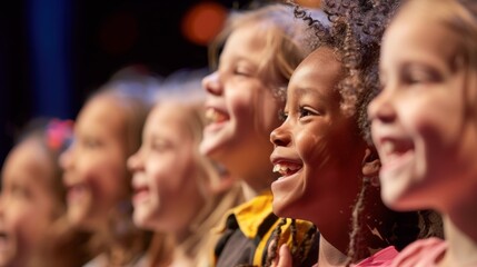 A group of young children standing next to each other