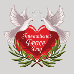 Obraz premium International Peace Day: Graceful Doves and Heart Vector Design Symbolizing Unity and Harmon