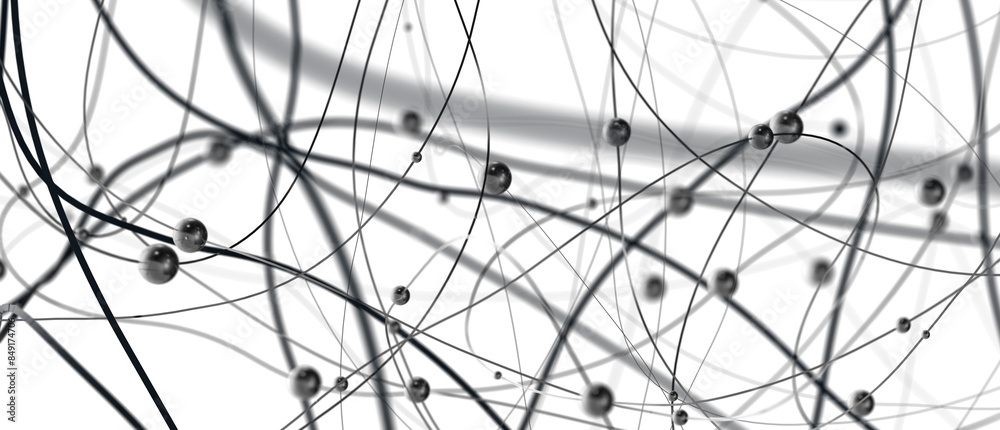 Fototapete Big data visualization. Network connection structure with chaotic distribution of points and lines. 3D rendering.