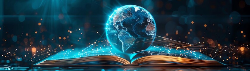 Obraz premium Affiliate Success Stories A 3D book with globe and success icons