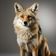 Obraz premium Portrait of a red fox on a gray background. Studio shot.