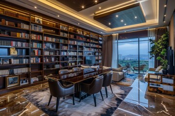 The sophisticated interior of our lounge room transforms it into a luxury library, making it the most cherished space in our home