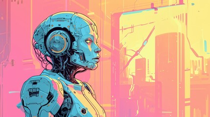 Futuristic Cyborg in a Vibrant Cityscape