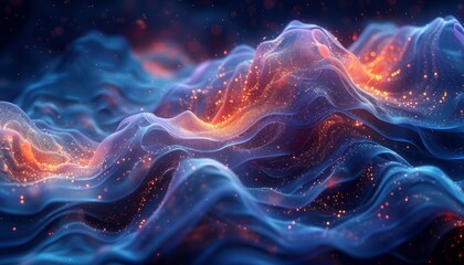 Fototapeta premium Abstract underwater world with bioluminescent creatures and undulating currents of light