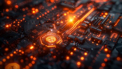 Abstract technological background with geometric shapes and glowing lines