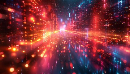 Fototapeta premium Cyberpunk-style background with digital grids and neon lights