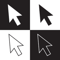Cursor icon set. mouse click arrow vector symbol. computer pointer sign in black filled and outlined style. isolated on white and black background. EPS 10.