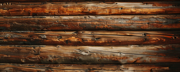 Rustic wooden log cabin background with rough texture and warm brown tones: Classic and earthy, perfect for a vintage or country feel